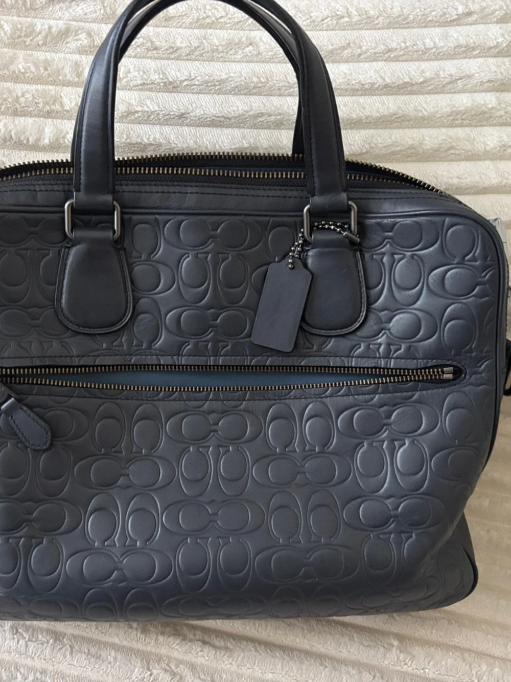 Coach Embossed Leather Briefcase in Charcoal Black